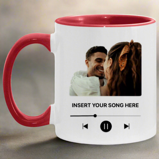 Our Song Custom Photo and Song Mug for Couples 11oz Ceramic Mug with Accent Color