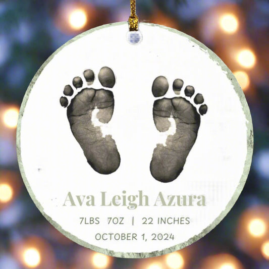 Baby's First Holiday Custom Ornament Upload Photo Baby Feet Christmas